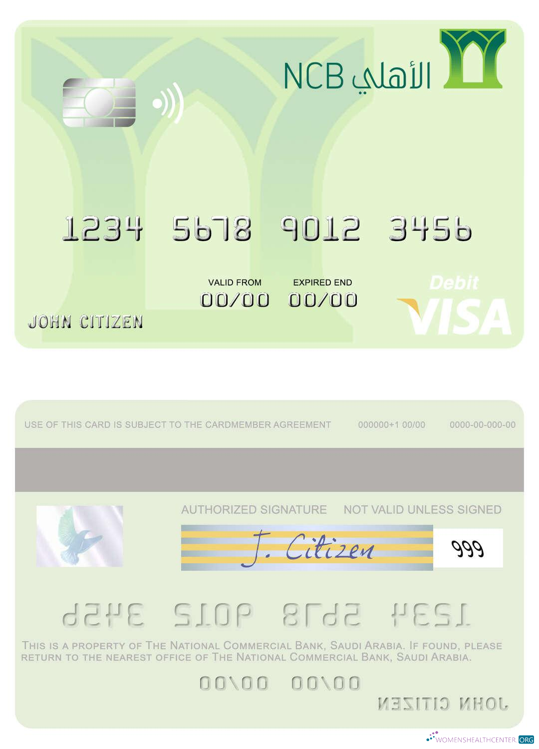 Download Saudi Arabia The National Commercial Bank visa debit card Photoshop template